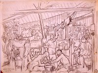 Wewnątrz baraku, Stalag / Oflag 366Z, Obóz jeńców włoskich, Biała Podlaska, 1944, autor: Ercolani Ernesto 1909 - 1974